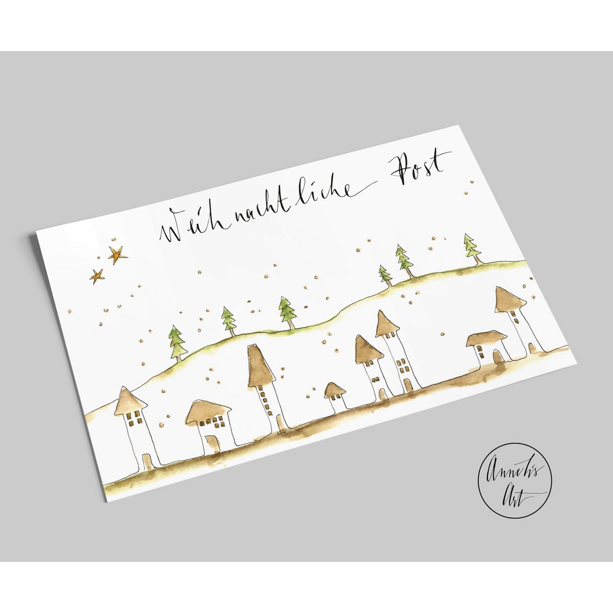 Postal | Tarjeta de Navidad | Correo de Navidad | Pueblo de invierno en las montañas.