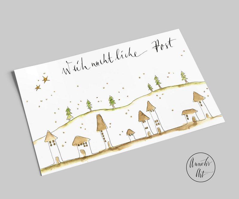 Postcard | Christmas card | Christmas mail | Winter village in the mountains