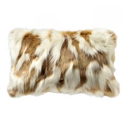  A rectangular cushion with a soft, plush faux fur cover in a natural brown and white color pattern. The cushion has a luxurious inner cushion for added comfort.