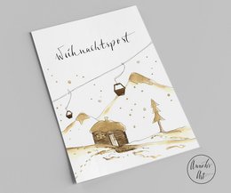 Ansichtkaart | Kerstkaart | Blokhut en skilift