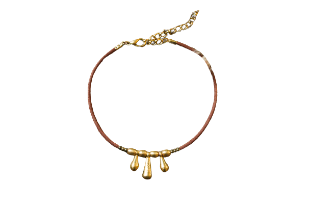 Bracelet cuir 3 petites breloques goutte laiton » Fait main