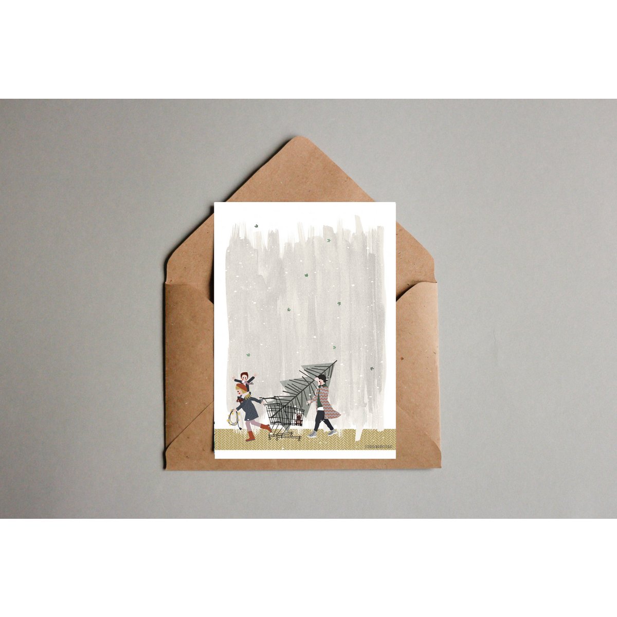 Postkarte - Serie 'Weihnachten' - 'Wie man diesen Baum nach Hause bringt' - Einkaufswagen