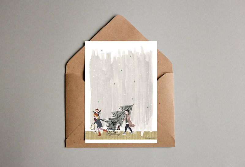 Postkarte - Serie 'Weihnachten' - 'Wie man diesen Baum nach Hause bringt' - Einkaufswagen