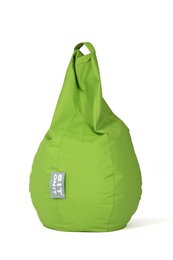 Lime green bean bag chair, large and comfortable for lounging.