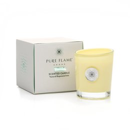 A tall, round, white scented candle with a floral fragrance. The candle is presented in a white box with the brand name "MISS JARDIN" and the scent name "ADORE" printed on it.