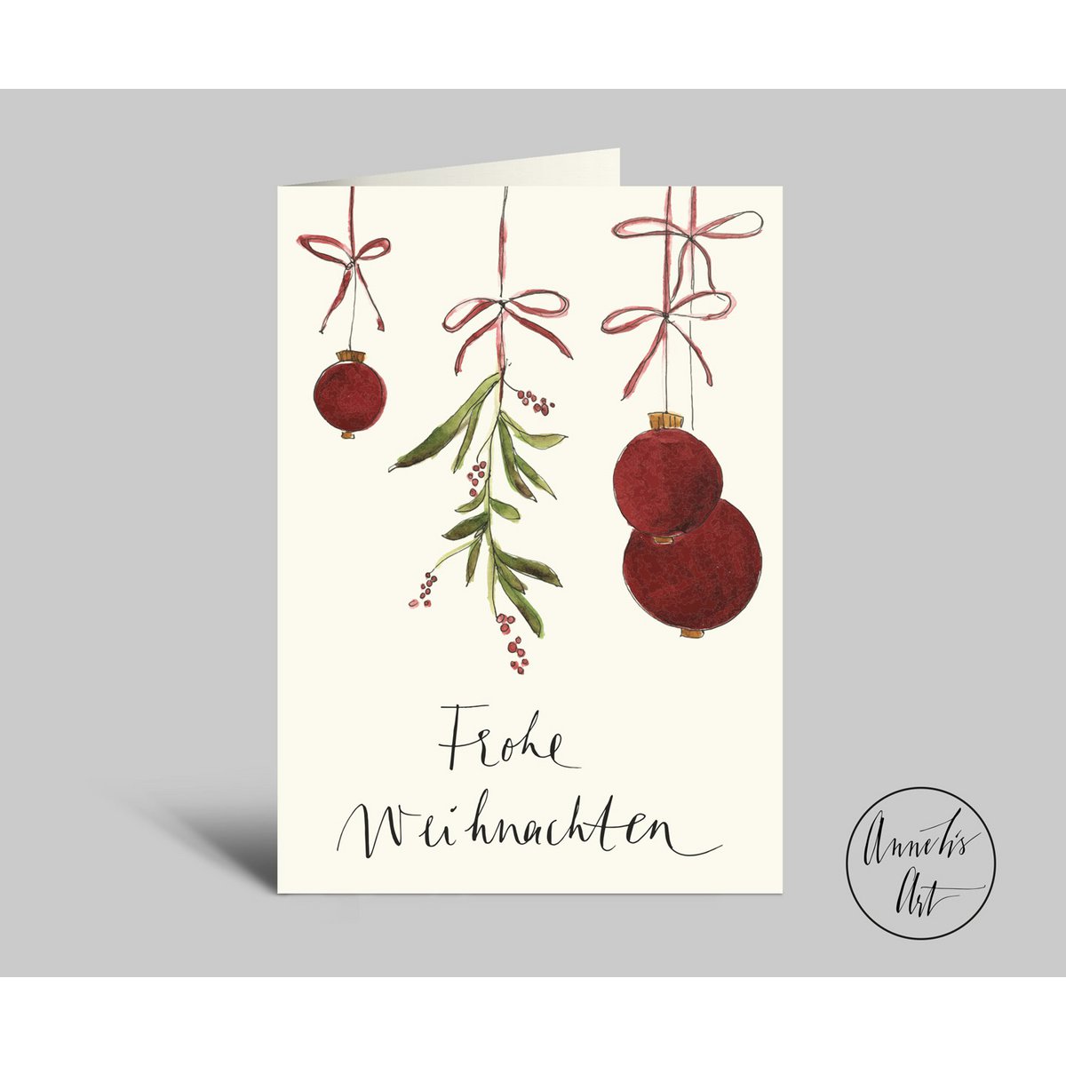 MERRY CHRISTMAS | Christmas card with baubles and mistletoe | Folded card DIN A6 with envelope