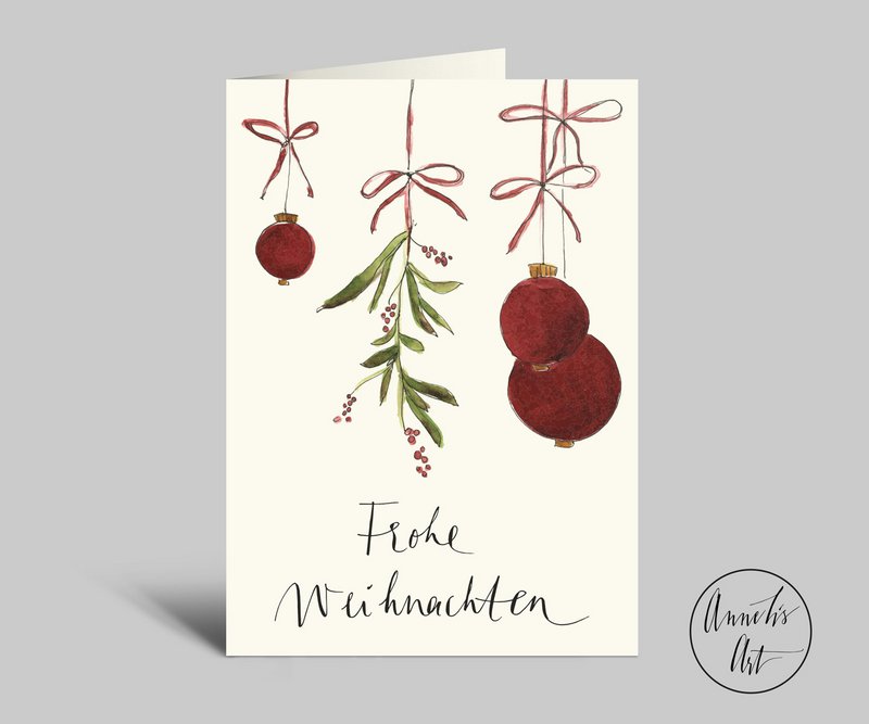 MERRY CHRISTMAS | Christmas card with baubles and mistletoe | Folded card DIN A6 with envelope