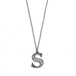 Lettera ketting mezzo diamante - iniziale S - argento