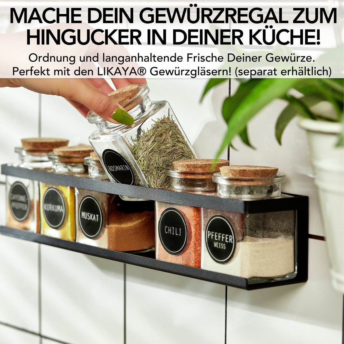 Spice Shelf (2 sæt) lavet af sort metal med 3M ™ klæbende puder