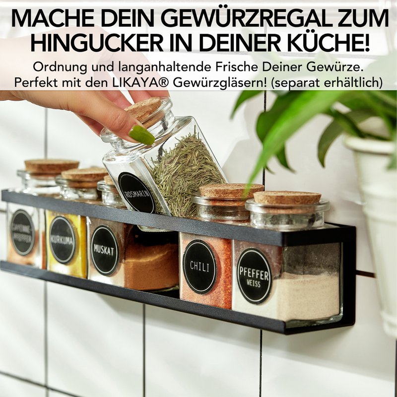 Spice shelf (2 Set) made of black metal with 3M ™ adhesive pads