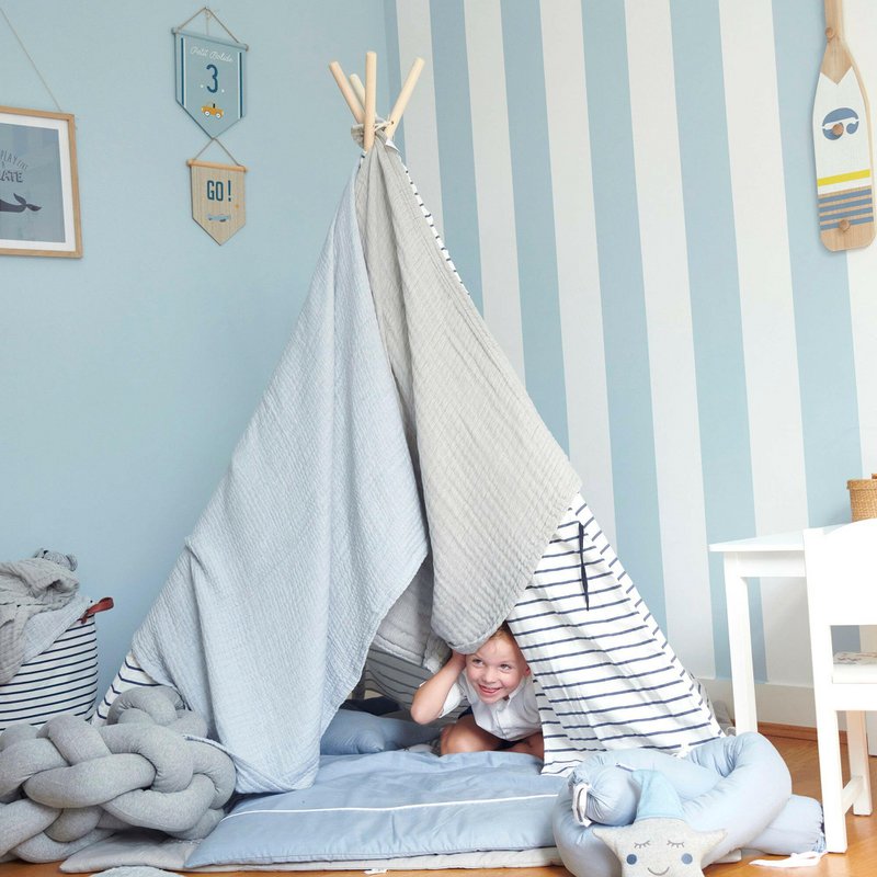 Blue 4 in 1 Muslin Baby Blanket Large