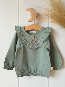 Saliegroene blouse voor babymeisjes / 100% biologisch dubbel gaaskatoen