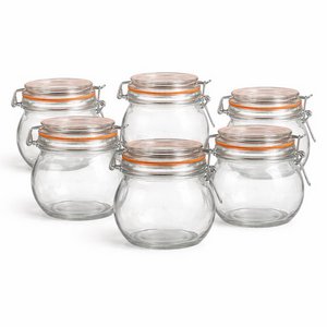 Set of 6 Spherical Glass Weck Jars 450 ml – With Strap Closure & Rubber Ring – Airtight, Reusable & Dishwasher Safe