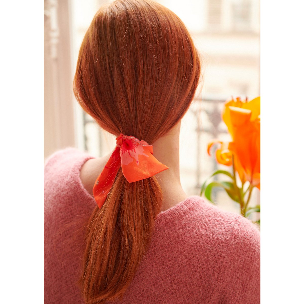 Foulard ruban Virginie Riou « La petite cassiopée orange»