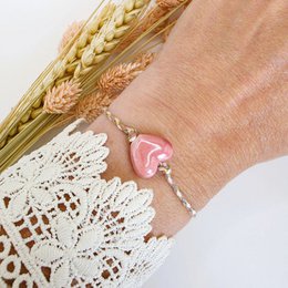 Vintage Pink Heart Braided Bracelet