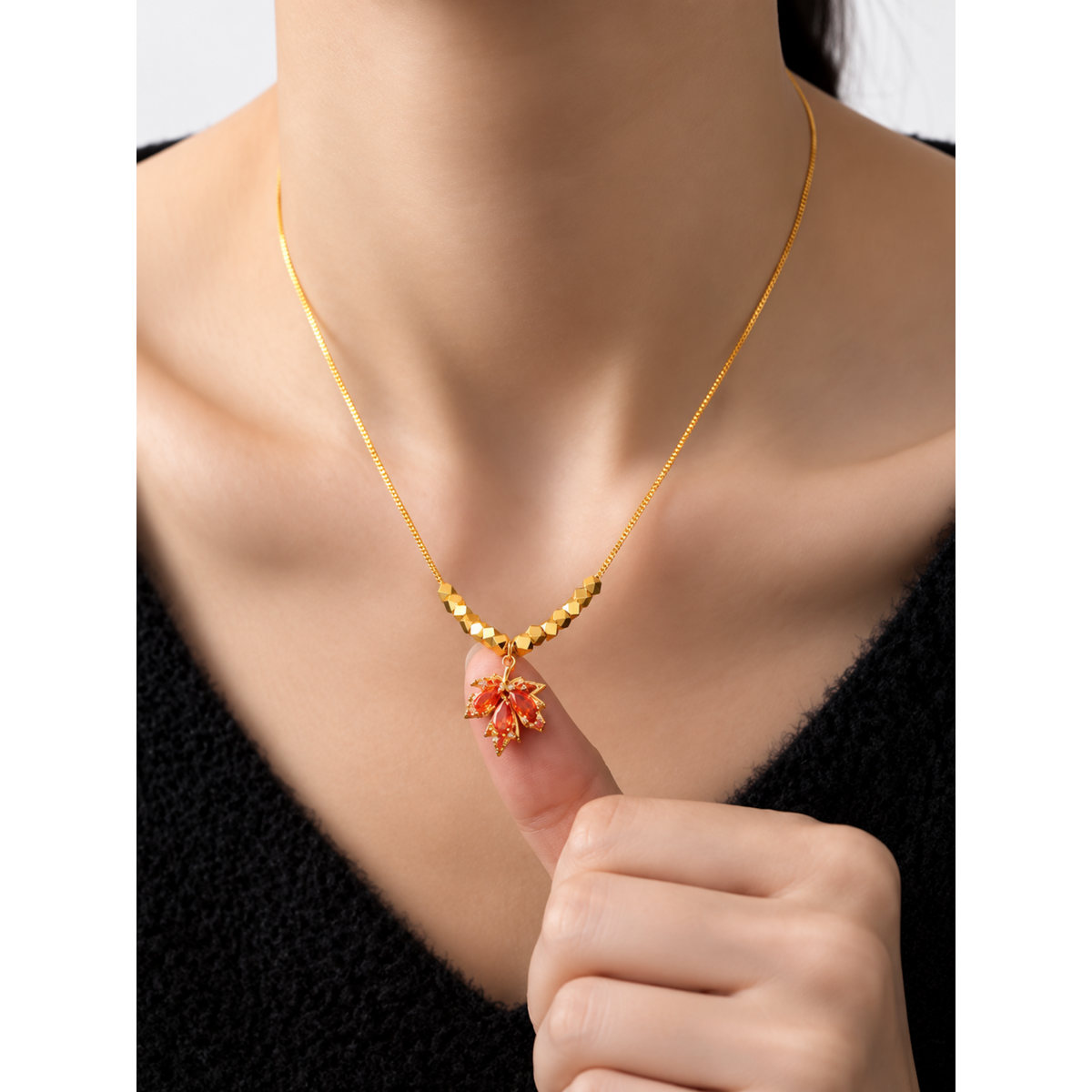 Herfst esdoorn stenen hanger ketting