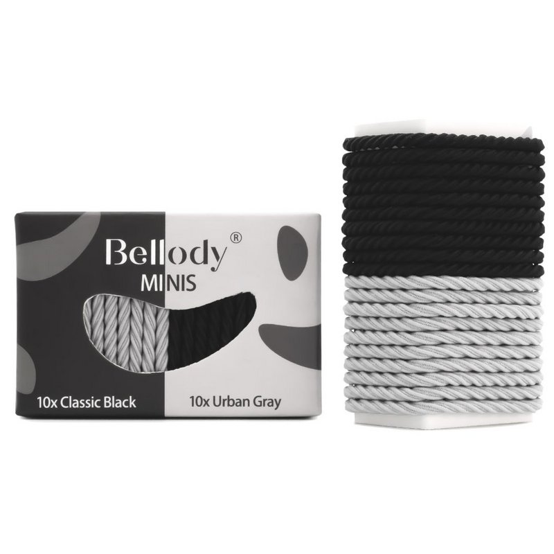 Bellody® Mini Haargummis (20 Stk. - Schwarz & Grau - Mischpaket)