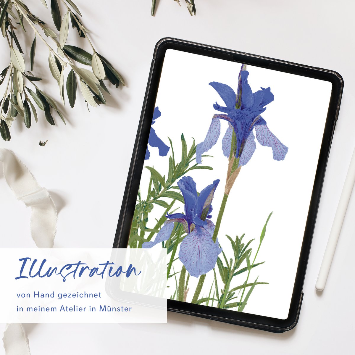 Klappkarte 'happy birthday' blaue Blumen, inkl. Umschlag