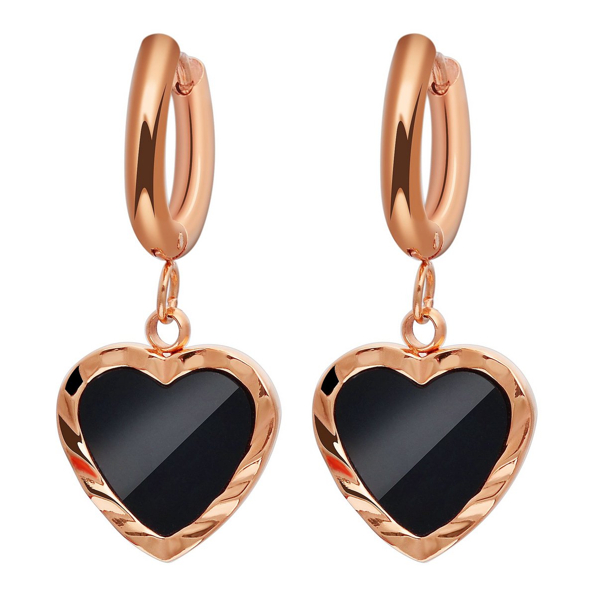 Accent stainless steel hoop earrings, heart pendant, rose gold colored