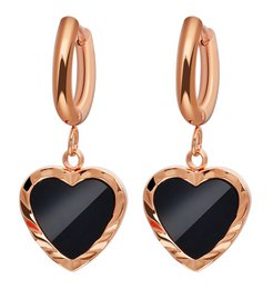 Accent stainless steel hoop earrings, heart pendant, rose gold colored