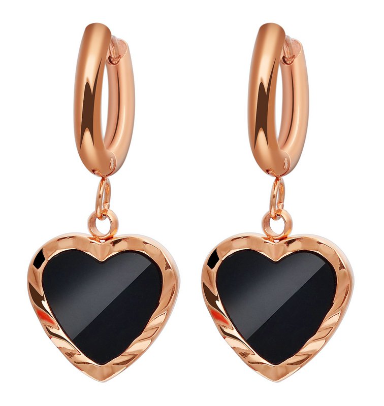 Accent stainless steel hoop earrings, heart pendant, rose gold colored
