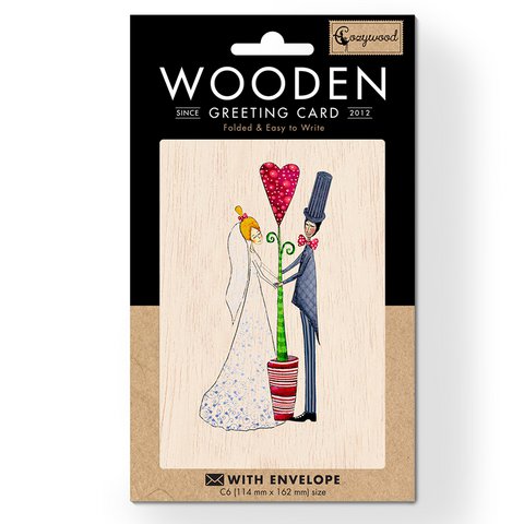 Groeiend Hart Bruiloft Houten gevouwen wenskaart