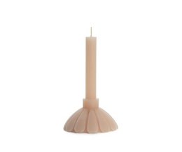  Tall cylindrical pillar candle with petal-shaped ribbed base, skin beige color, sculptural design