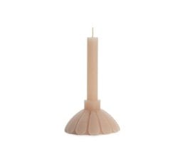 Tall cylindrical pillar candle with petal-shaped ribbed base, skin beige color, sculptural design
