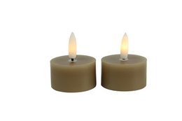 Beige LED tealight candles with a rustic design, measuring 4cm in diameter.