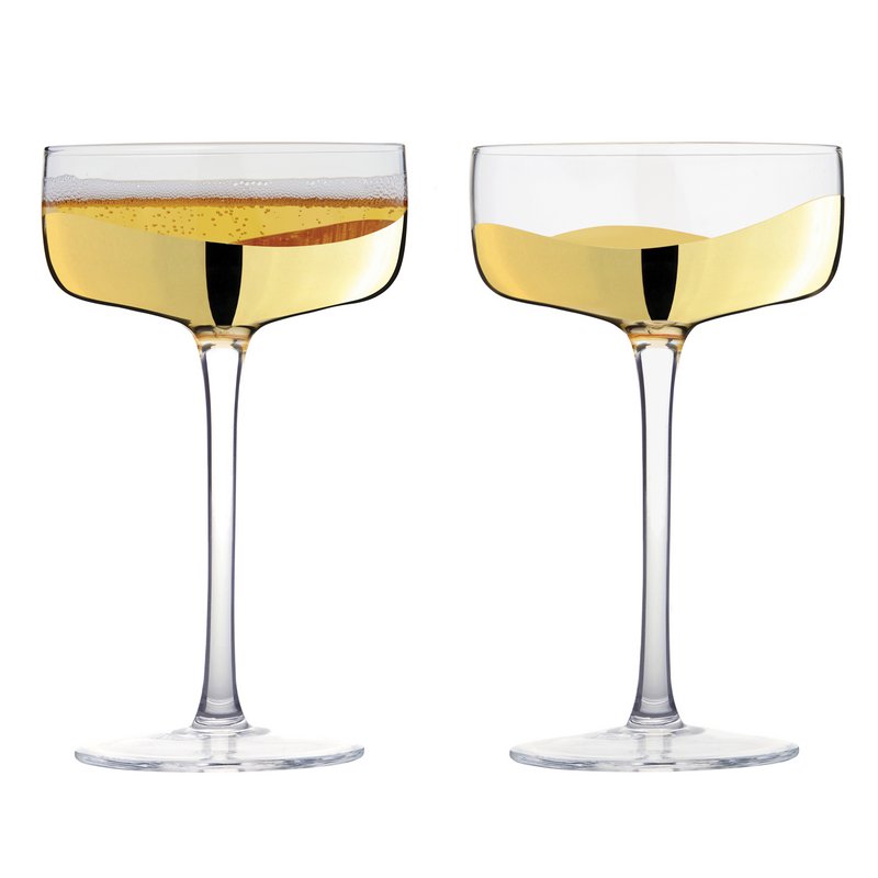Set of 2 Wave Gold Champagne Coupe Glasses