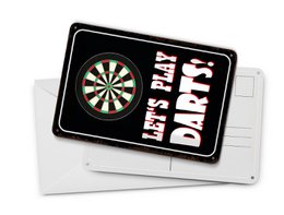 Tin postcard saying 10x14 cm Lets play darts dartboard decorative sign