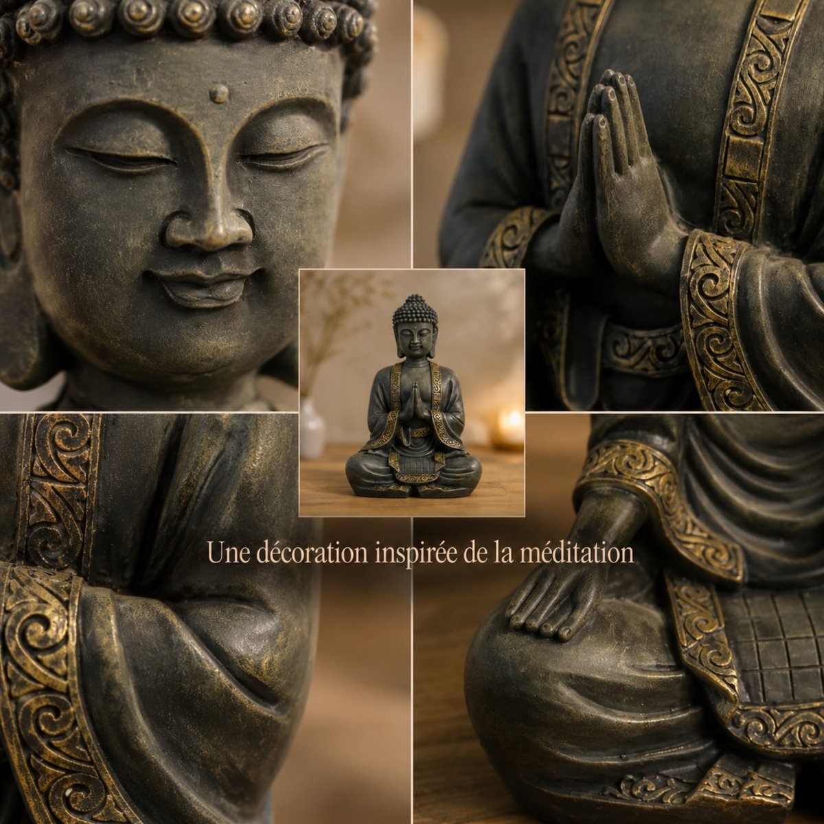 Gran estatua Buda Meditación-Decoración de Zen y Feng Shui-Broing una atmósfera espiritual y relajante a su estatua de interiores.
