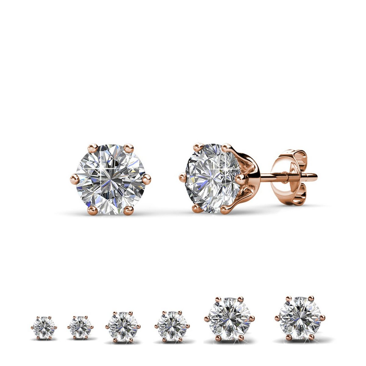 Solitaire M oorbellen - rosé goud en kristal