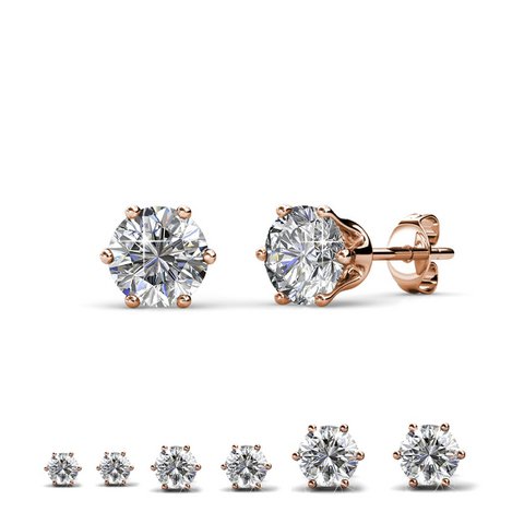 Solitaire M Earrings - Rose Gold and Crystal