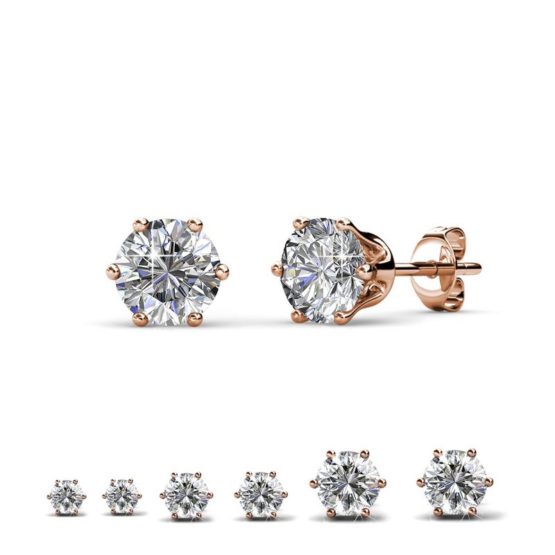 Solitaire M oorbellen - rosé goud en kristal