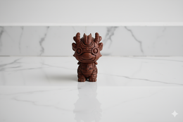 Decorative dragon figurine made of brown ceramic material with intricate details and a unique, stylized design.