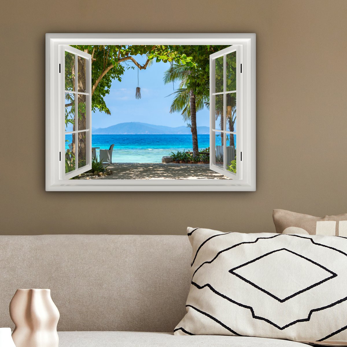 Pintura de lienzo - Decoración de pared - Vista - Boom - Sea - Palmada - Colinas - Playa - Azul