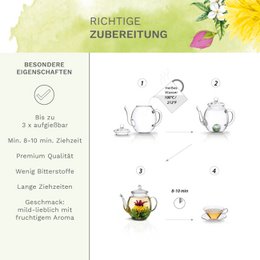 Creano Tea Flower Mix - Geschenkset Bloomed Tea in een modern bloemmotief met glazen pot, groene thee met fruitige smaak (6 varianten)
