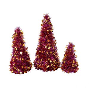 S/3 pieces. Fir tree with stars, red/gold, plastic, 20x50 cm