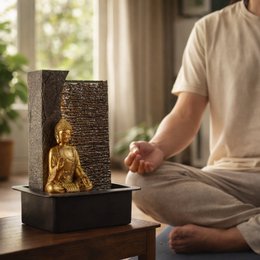 Zimmerbrunnen – Jati – abnehmbare Buddha-Statue – weißes LED-Licht – Zen und entspannende Atmosphäre – einfach zu bedienen