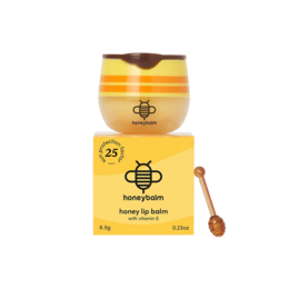  Honey lip balm SPF25, golden yellow jar, bee logo, natural moisturizing, paraffin-free protection