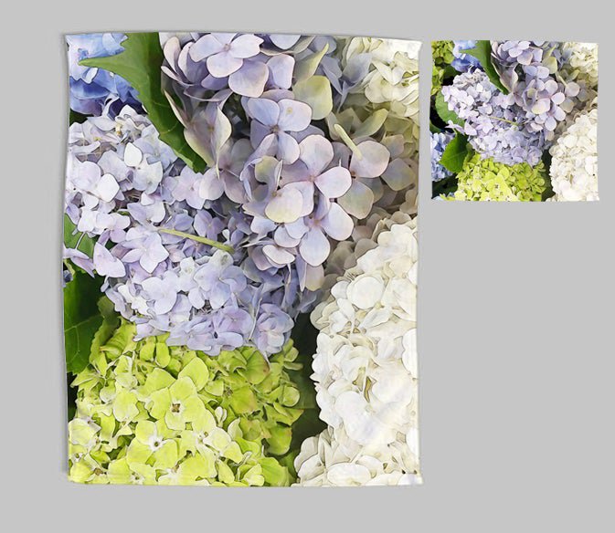 Tea towel and dishcloth set in Hydrangea Trio