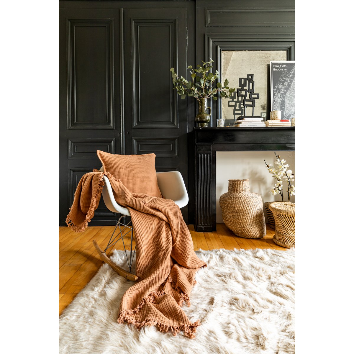 Plaid coton SUZETTE 130x160cm, taupe