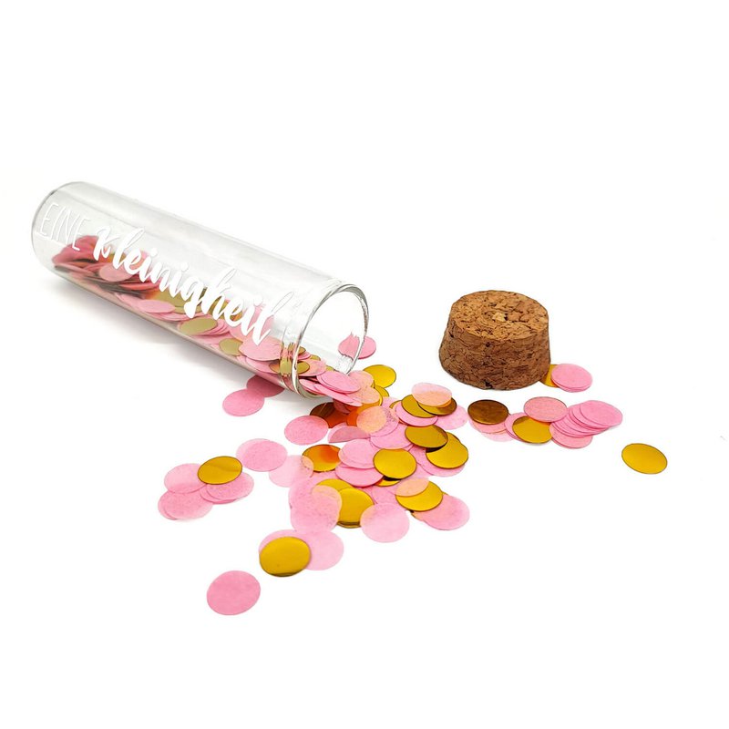 Geldgeschenk Röhrchen "EINE KLEINIGKEIT", Weiß mit rosa Konfetti