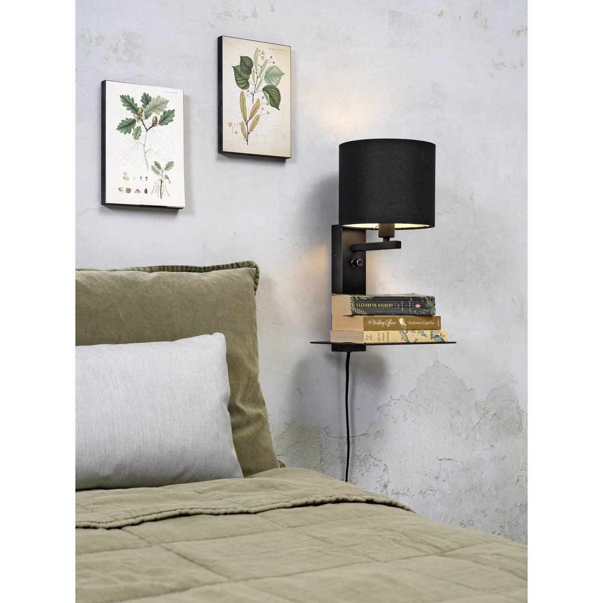 Wandlamp Florencia tablón+usb+kap 1815 zwart