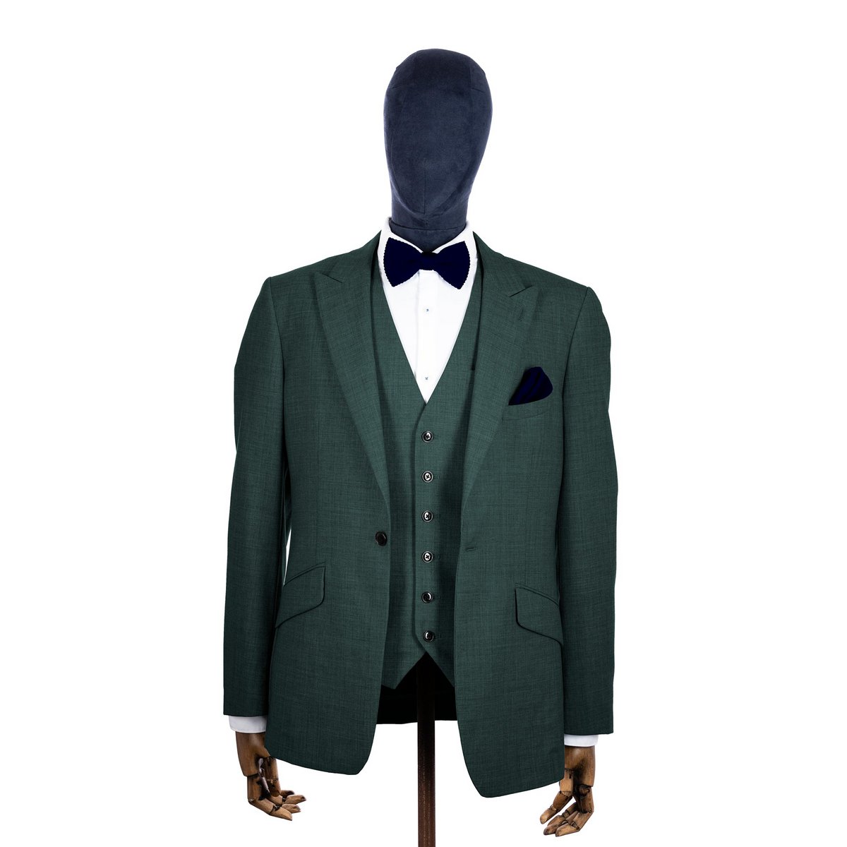 Navy blue knitted bow tie and pocket square set