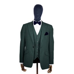 Navy blue knitted bow tie and pocket square set
