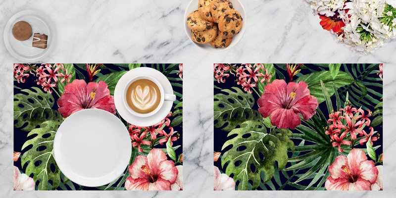 Tropische Hibiskus Blüten - Tischset | Platzsets aus Premium-Vinyl 40 x 30 cm - 4 Stück - abwischbar