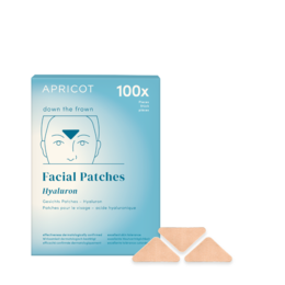 Apricot-colored facial patches containing hyaluronic acid for hydrating and nourishing the skin.