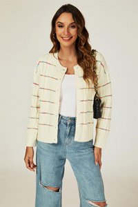 Regenbogenstreifen -Strickjacke in Weiß gestrickt